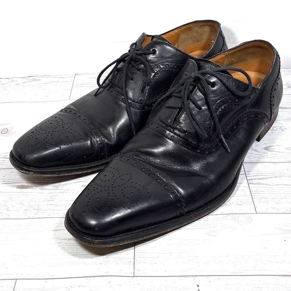 Magnanni #13975 Cap Toe Oxford Brogue Dress Shoes Black Men's Size 9.5 M US